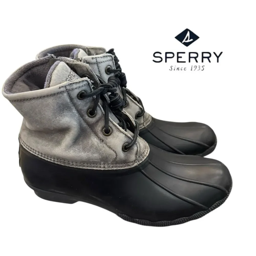 Sperry Top Sider 81732 Women’s Saltwater Black Grey Duck Boots 7